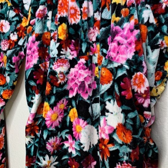 Wild Fable Velvet Floral Mini Dress New Small Ruched Long Sleeve - Picture 10 of 12